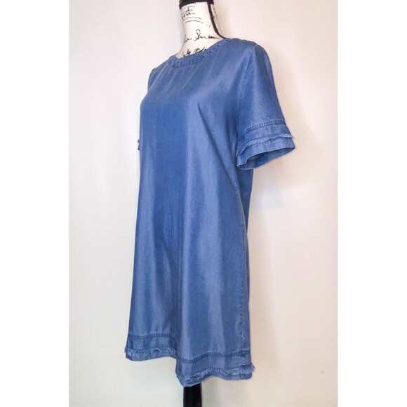 GAP Chambray Mini Shift Dress S | Raw Hem Exposed Zipper Boho Streetwear - Picture 2 of 7